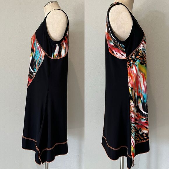 Clarity Sleeveless Top, asymmetrical hem, colorful, art to wear, size 12(L?) - Picture 7 of 8